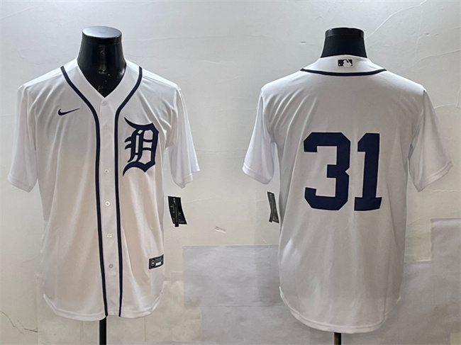 Men's Detroit Tigers #31 Riley Greene White Cool Base Stitched Baseball Jersey Men's Detroit Tigers #31 Riley Greene White Cool Base Stitched Baseball Jersey